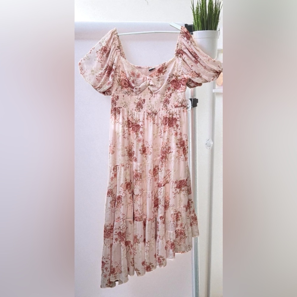 Arula women’s pink Floral Print Maxi Dress with Puff Sleeves- NWT Size 2X